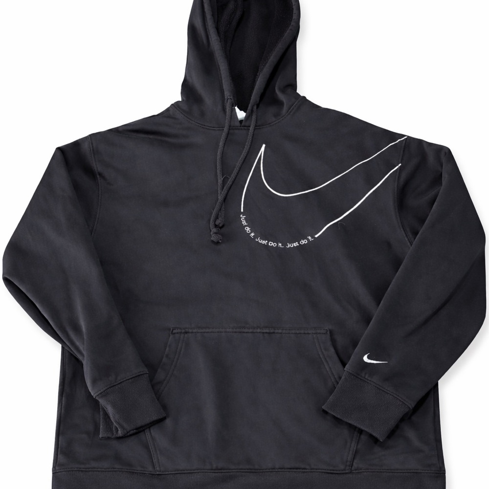 Nike Black Oversized Swoosh Hoodie - Men's Sweater medium